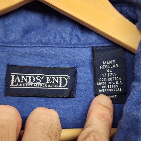 Lands End Chamois Flannel Shirt Mens XL Blue 100% Cotton Pocket Made in USA - Picture 3 of 14